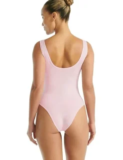 adidas Active Essentials Cotton 3 Stripes Padded Underwear Bodysuit in Clear Pink