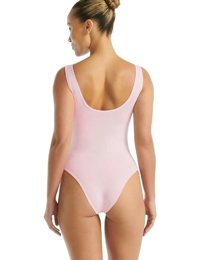 adidas Active Essentials Cotton 3 Stripes Padded Underwear Bodysuit in Clear Pink