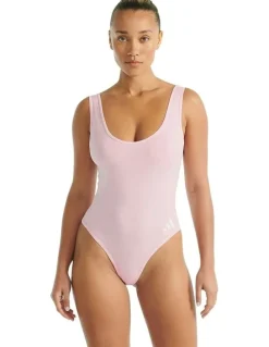 adidas Active Essentials Cotton 3 Stripes Padded Underwear Bodysuit in Clear Pink