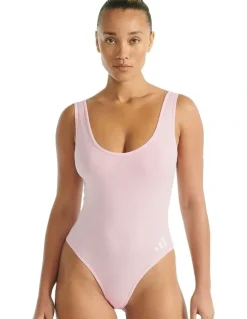 adidas Active Essentials Cotton 3 Stripes Padded Underwear Bodysuit in Clear Pink