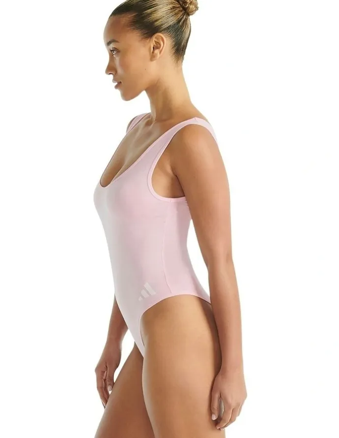 adidas Active Essentials Cotton 3 Stripes Padded Underwear Bodysuit in Clear Pink