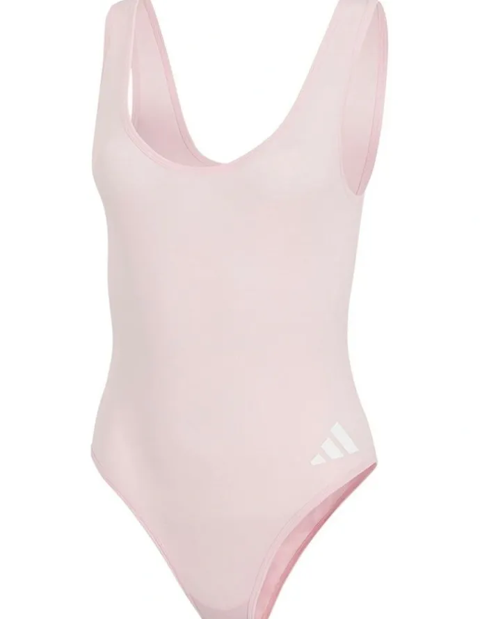 adidas Active Essentials Cotton 3 Stripes Padded Underwear Bodysuit in Clear Pink