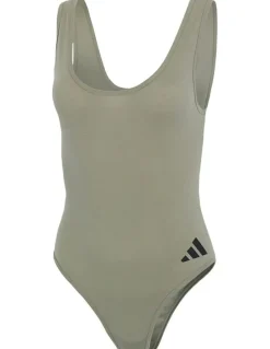 adidas Active Essentials Cotton 3 Stripes Padded Underwear Bodysuit in Green