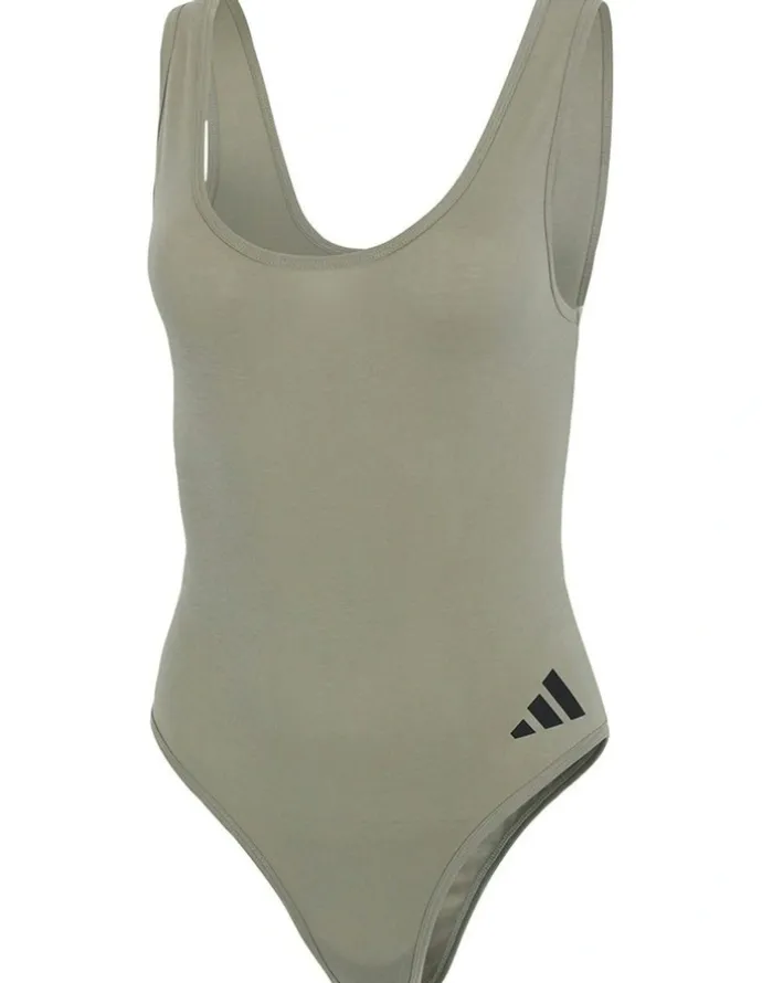 adidas Active Essentials Cotton 3 Stripes Padded Underwear Bodysuit in Green