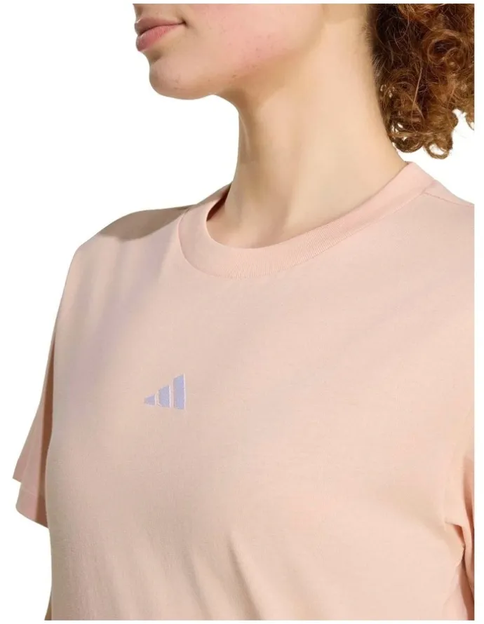 adidas Essentials Small Logo Cotton T-Shirt in Pink