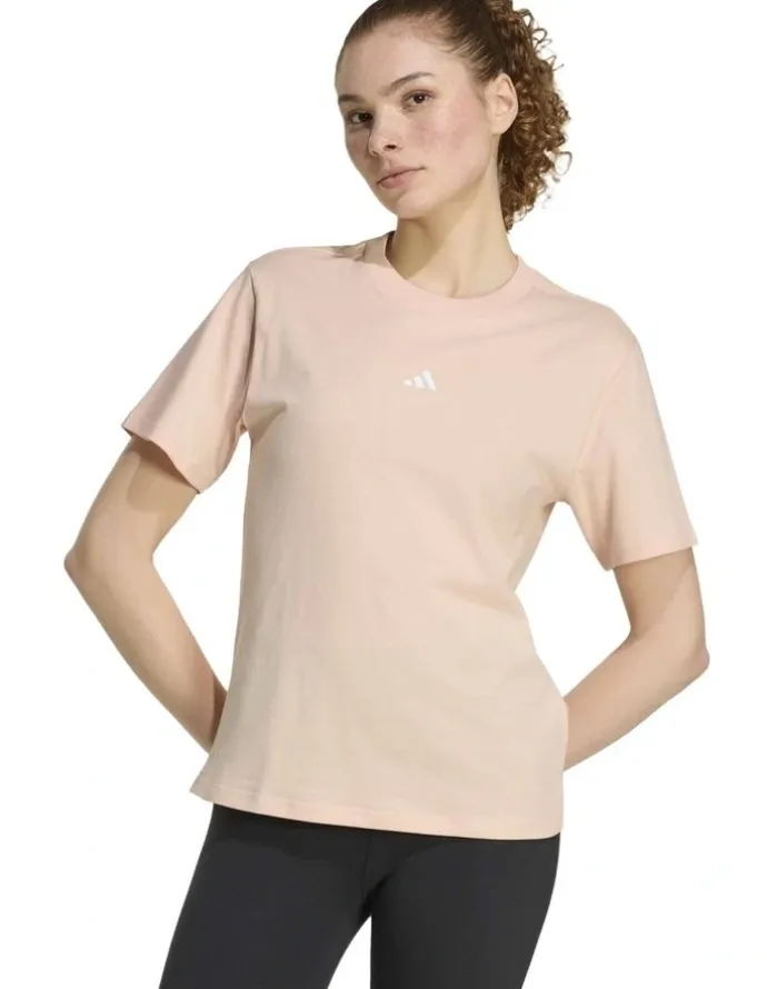 adidas Essentials Small Logo Cotton T-Shirt in Pink