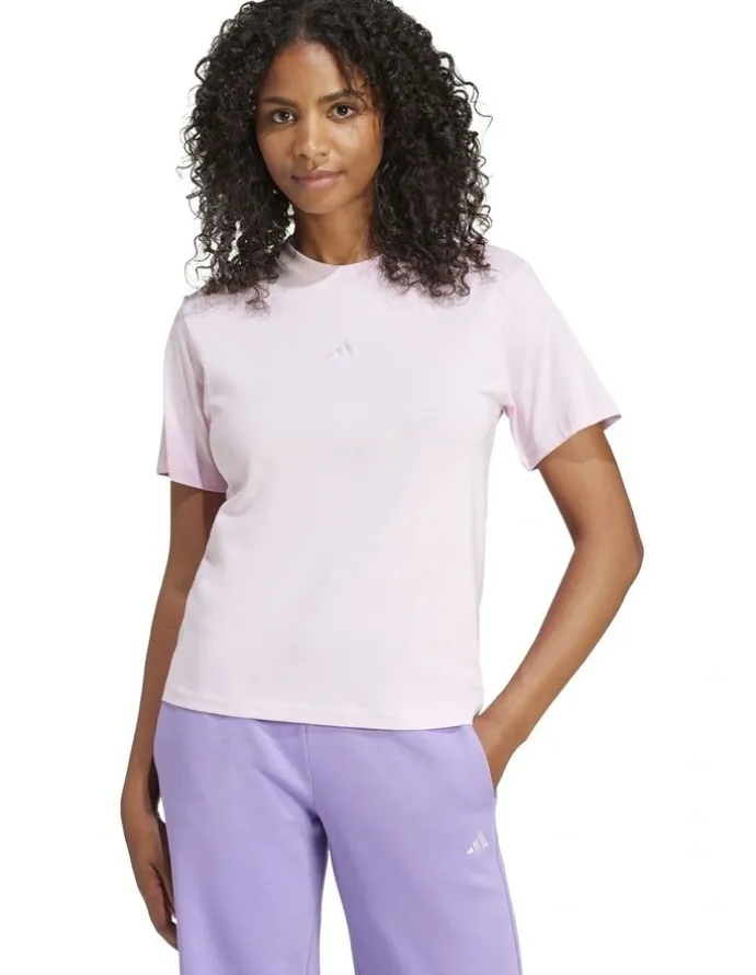 adidas Essentials Small Logo Cotton T-shirt in Clear Pink