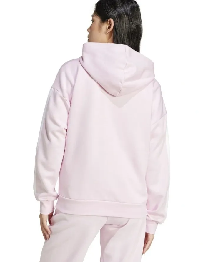 adidas Essentials 3-Stripes Full-Zip Fleece Hoodie in Clear Pink