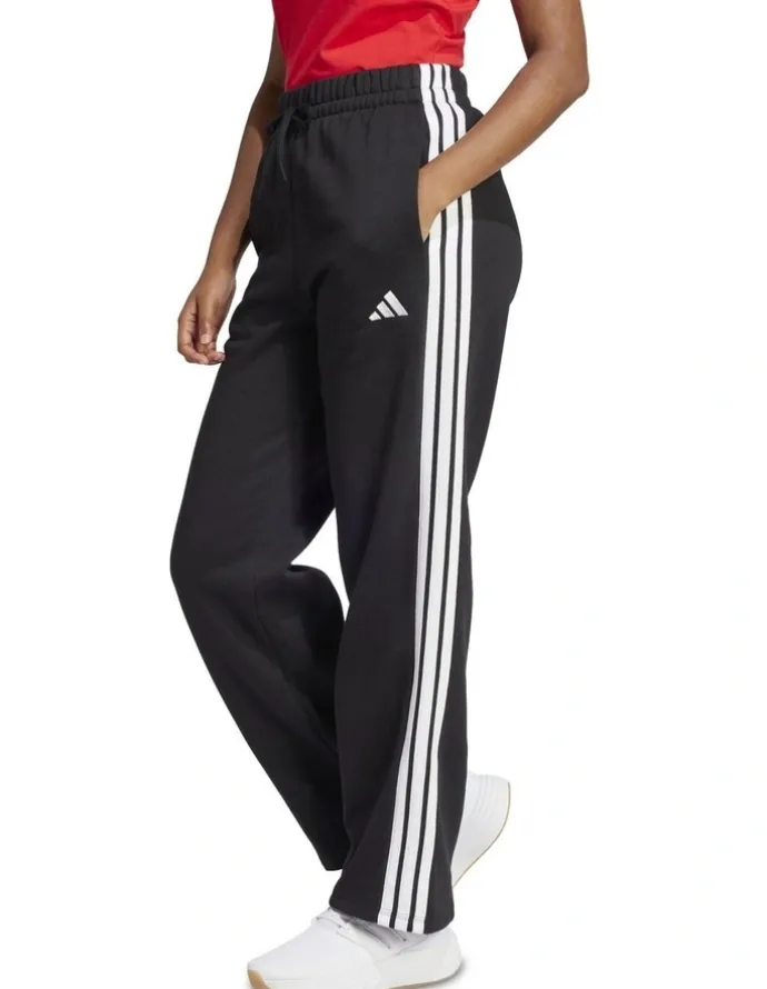 adidas Essentials 3-Stripes Open-Hem Fleece Joggers in Black