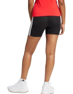 adidas Essentials 3-Stripes High Waisted Biker Shorts in Black