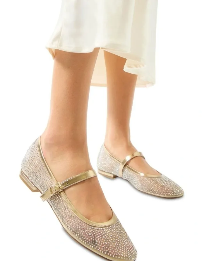 Alan Pinkus Topaz Ballet Flats in Soft Gold Metallic