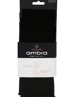 Ambra Cotton Blend Comfy Crew Length 3 Pair Socks in Black