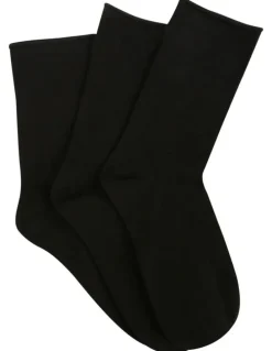 Ambra Cotton Blend Comfy Crew Length 3 Pair Socks in Black