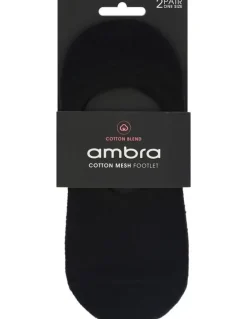 Ambra Cotton Mesh Footlet Sock 2 Pack in Black