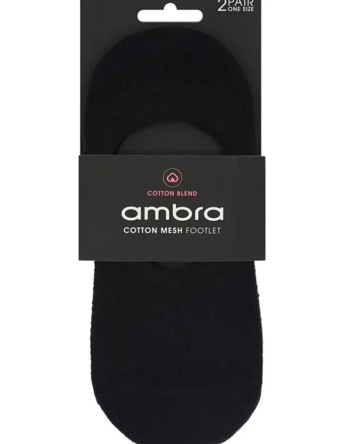 Ambra Cotton Mesh Footlet Sock 2 Pack in Black