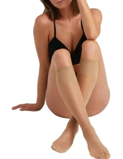 Ambra 15D Sheer Knee Highs Hosiery 3 Pack in Natural
