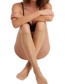Ambra 15D Sheer Knee Highs Hosiery 3 Pack in Natural