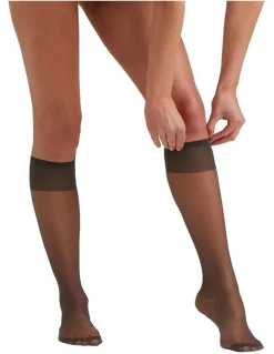 Ambra 15D Sheer Knee Highs 3 Pack in Almost Black