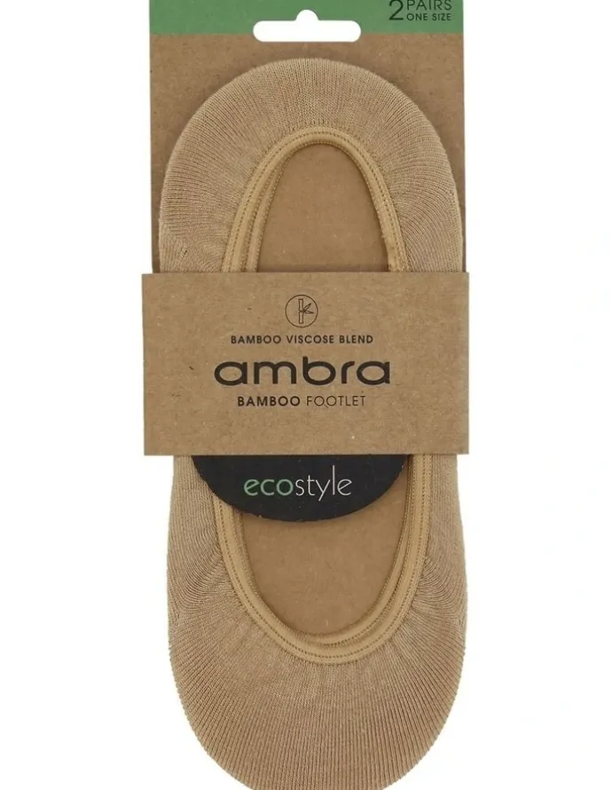 Ambra Ecostyle Bamboo Footlet 2 Pair Socks in Natural
