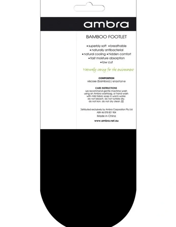 Ambra Ecostyle Bamboo Footlet 2 Pair Socks in Black