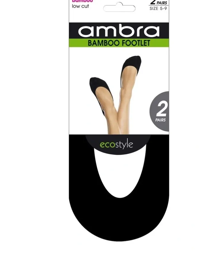 Ambra Ecostyle Bamboo Footlet 2 Pair Socks in Black