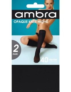 Ambra Opaque Knee Highs 2 Pack in Black