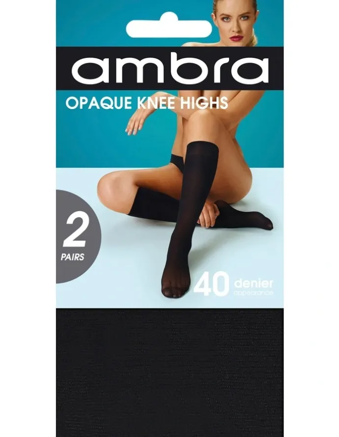Ambra Opaque Knee Highs 2 Pack in Black