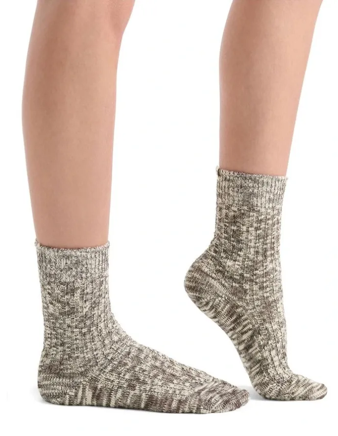 Ambra Organic Cotton Blend Chunky Rib Crew Sock in Coffee