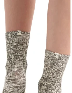 Ambra Organic Cotton Blend Chunky Rib Crew Sock in Coffee