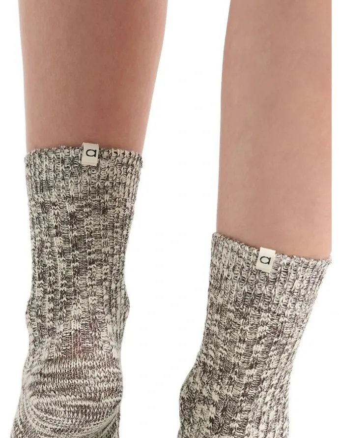 Ambra Organic Cotton Blend Chunky Rib Crew Sock in Coffee
