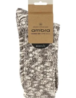 Ambra Organic Cotton Blend Chunky Rib Crew Sock in Coffee