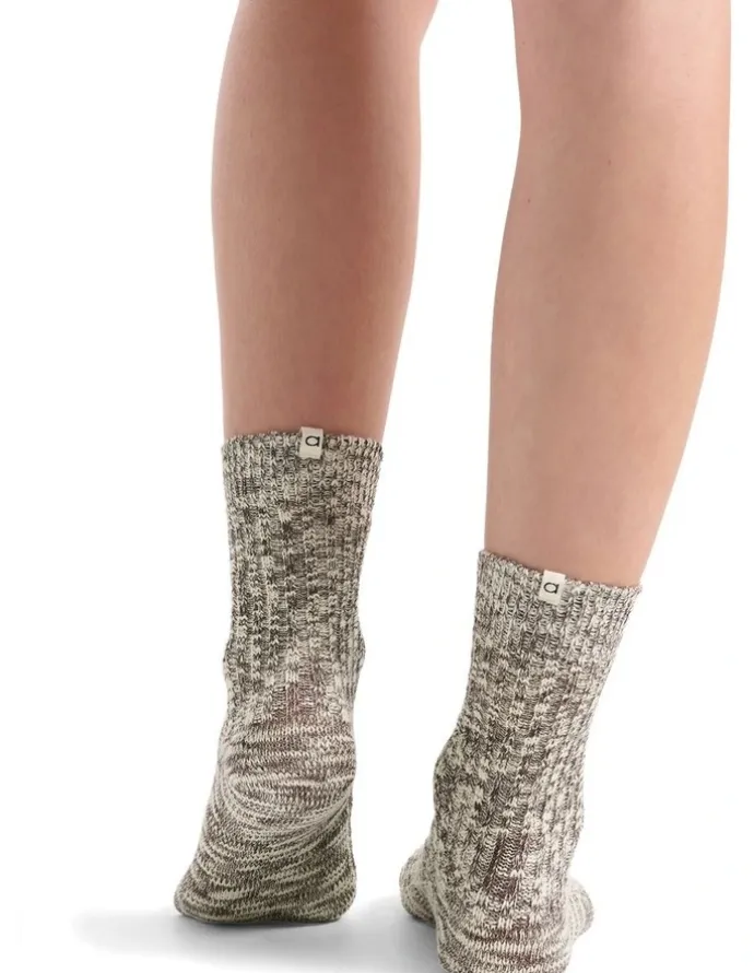 Ambra Organic Cotton Blend Chunky Rib Crew Sock in Coffee