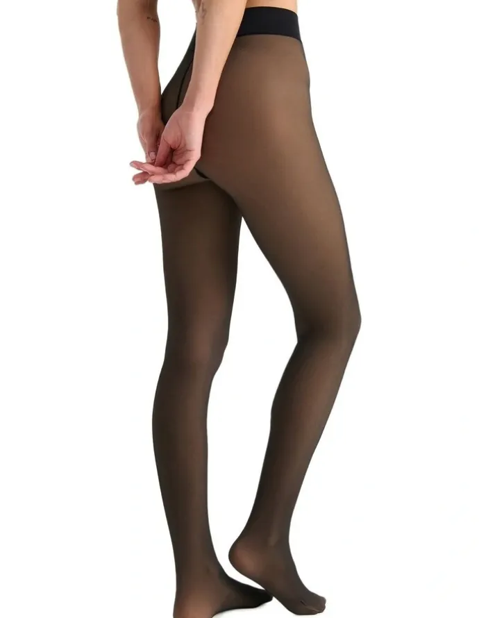 Ambra Sheer Fleece Lined Opaque Tight in Black
