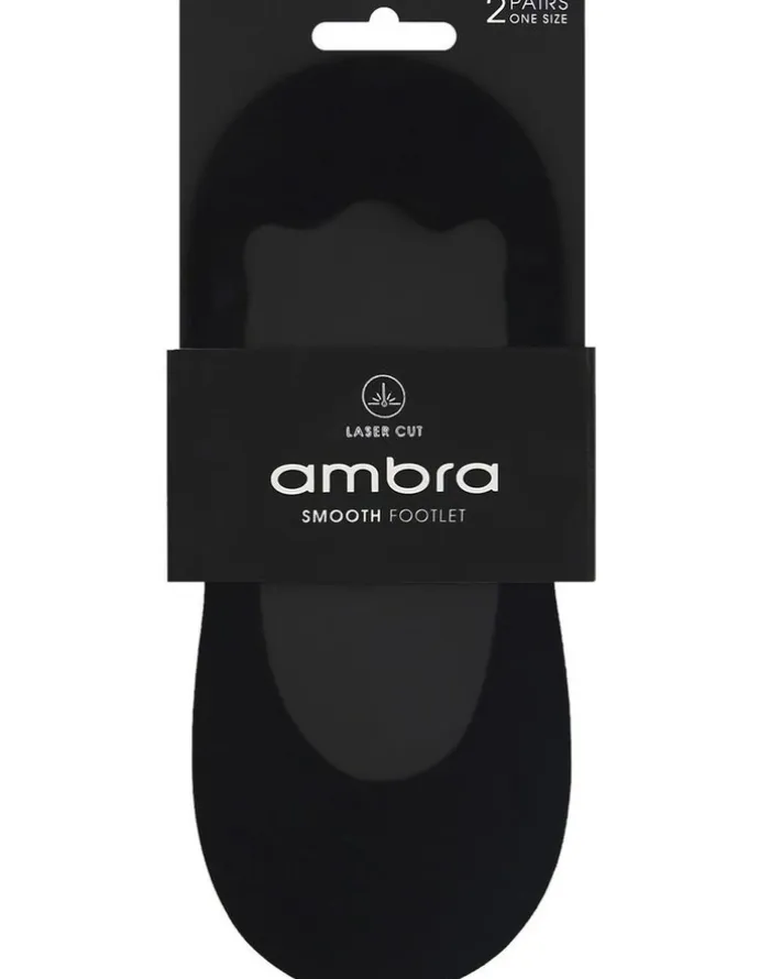 Ambra Smooth Footlet 2 Pack in Black