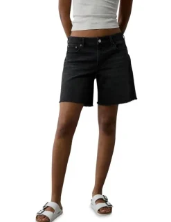 American Eagle 8 Dreamy Drape Stretch Low-Rise Baggy Jort Shorts in Black