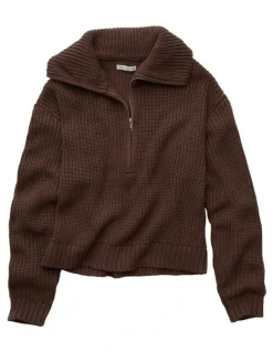 American Eagle Half-Zip Pullover Sweater in Coffee