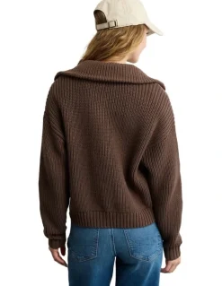 American Eagle Half-Zip Pullover Sweater in Coffee