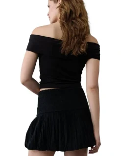 American Eagle High-Waisted Smocked Bubble Skirt in Black