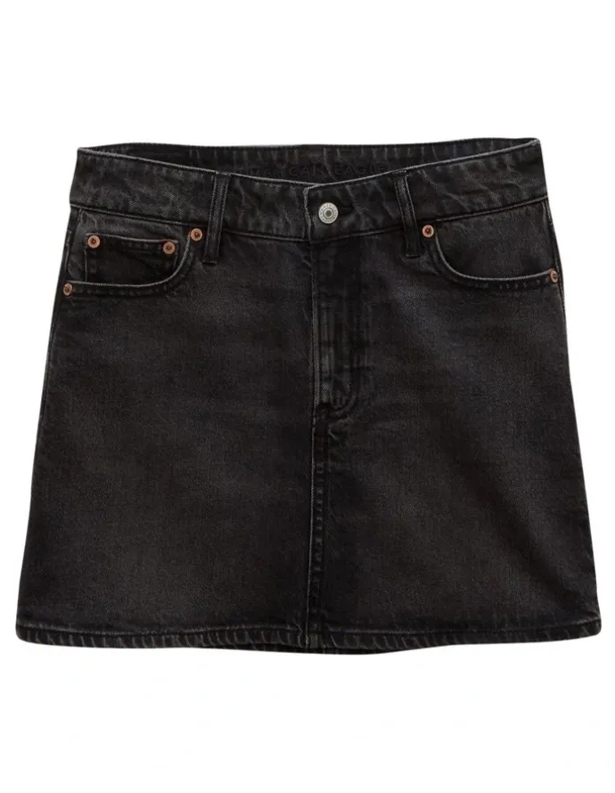American Eagle Stretch High-Waisted Perfect Denim Mini Skirt in Black