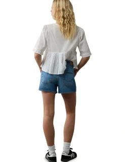 American Eagle Strigid Super High-Waisted Relaxed Denim Short in Indigo