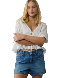 American Eagle Strigid Super High-Waisted Relaxed Denim Short in Indigo