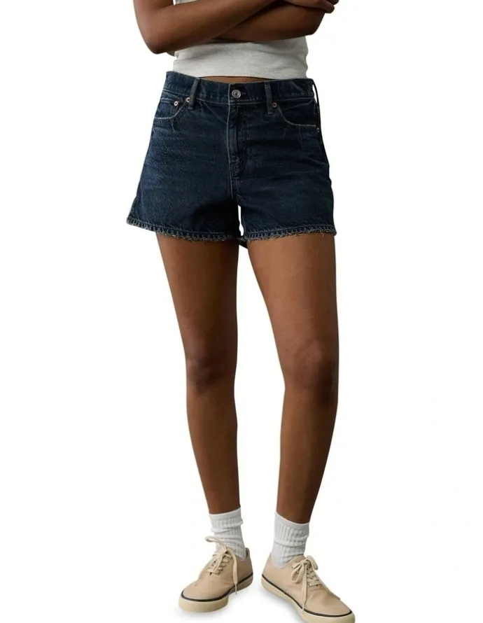American Eagle Strigid Super High-Waisted Relaxed Denim Short in Deep Indigo