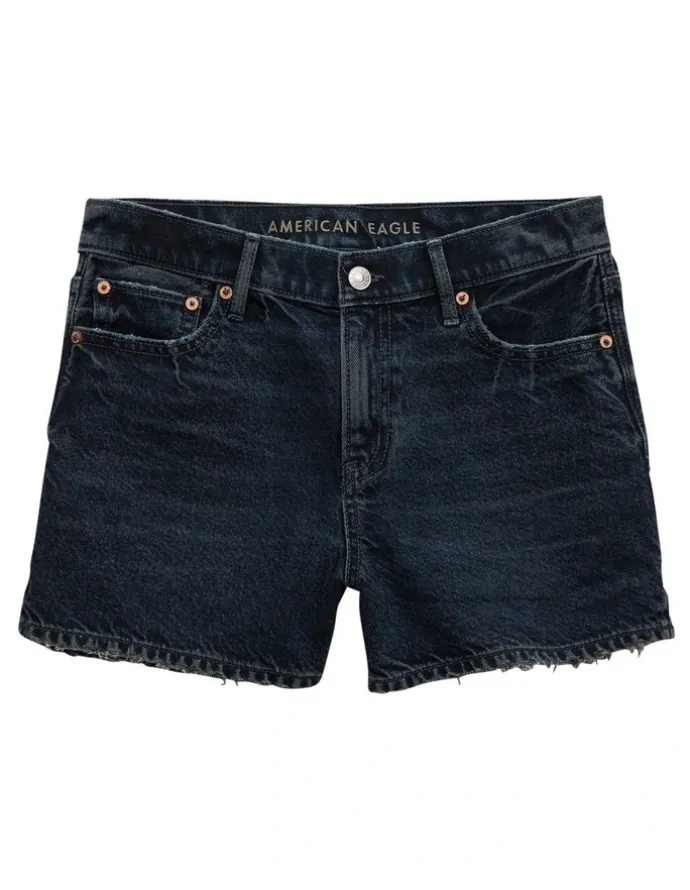American Eagle Strigid Super High-Waisted Relaxed Denim Short in Deep Indigo