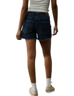 American Eagle Strigid Super High-Waisted Relaxed Denim Short in Deep Indigo