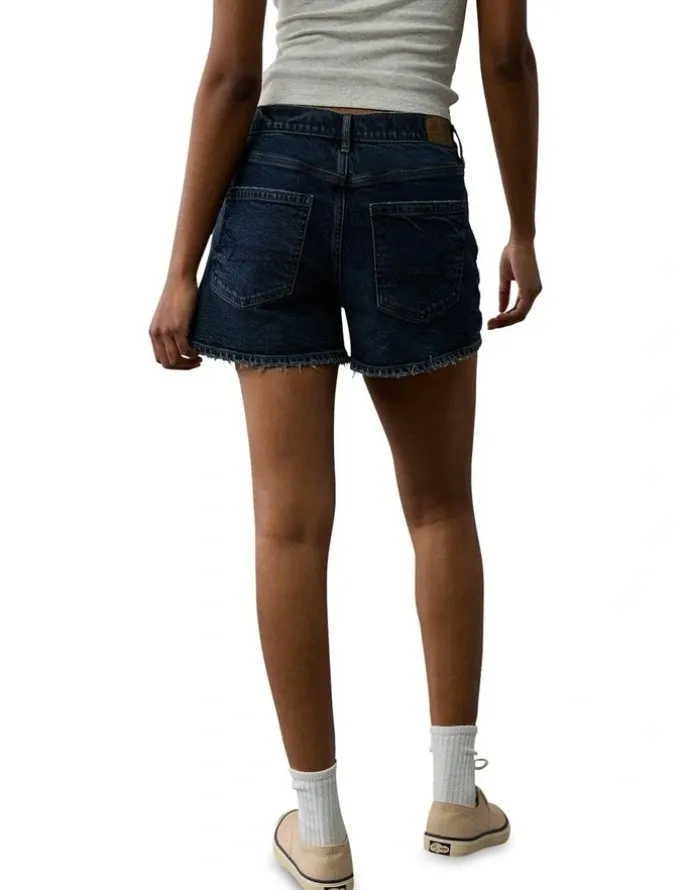 American Eagle Strigid Super High-Waisted Relaxed Denim Short in Deep Indigo