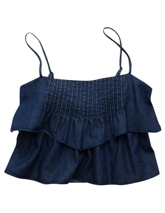 American Eagle Tiered Pintuck Cami Top in Navy