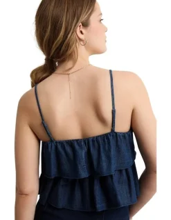 American Eagle Tiered Pintuck Cami Top in Navy