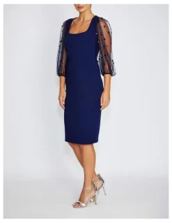 Anthea Crawford Theresa Puff Sleeve Crepe Dress