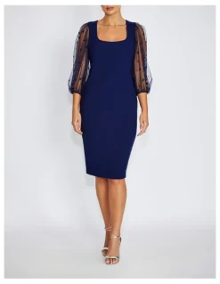 Anthea Crawford Theresa Puff Sleeve Crepe Dress