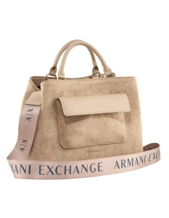 Armani Exchange Nicole Suede Tote Bag in Sand